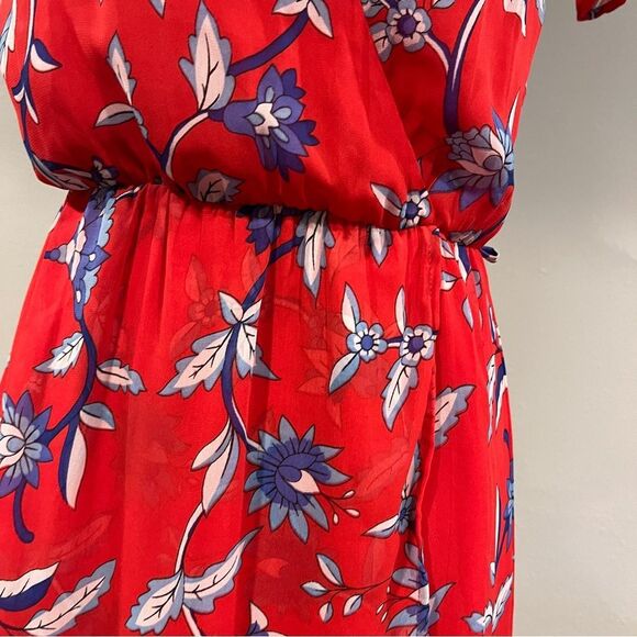 Japan short sleeve Floral Red fake Wrap Dress size extra small - Picture 5 of 13